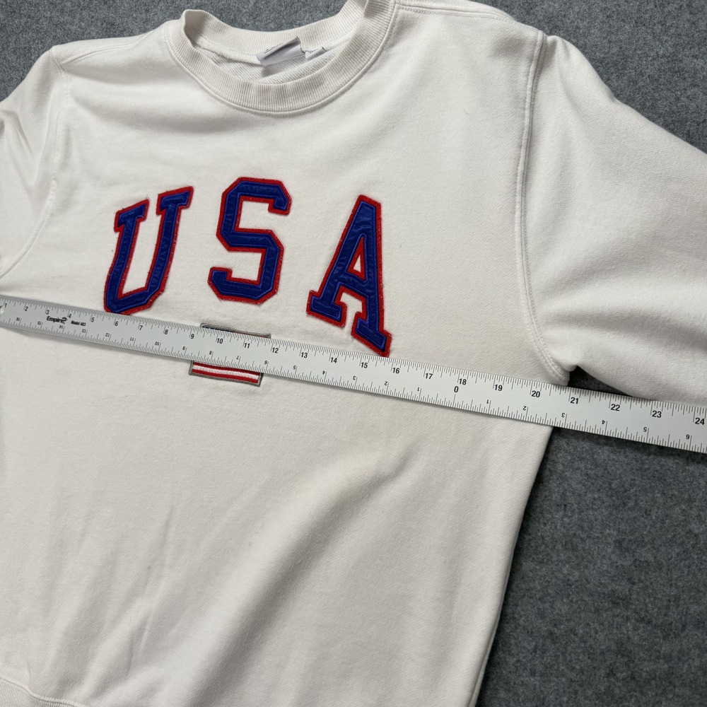 Mighty Fine USA Flag Applique Sweatshirt Men's L White Red Blue Crewneck - Picture 7 of 11